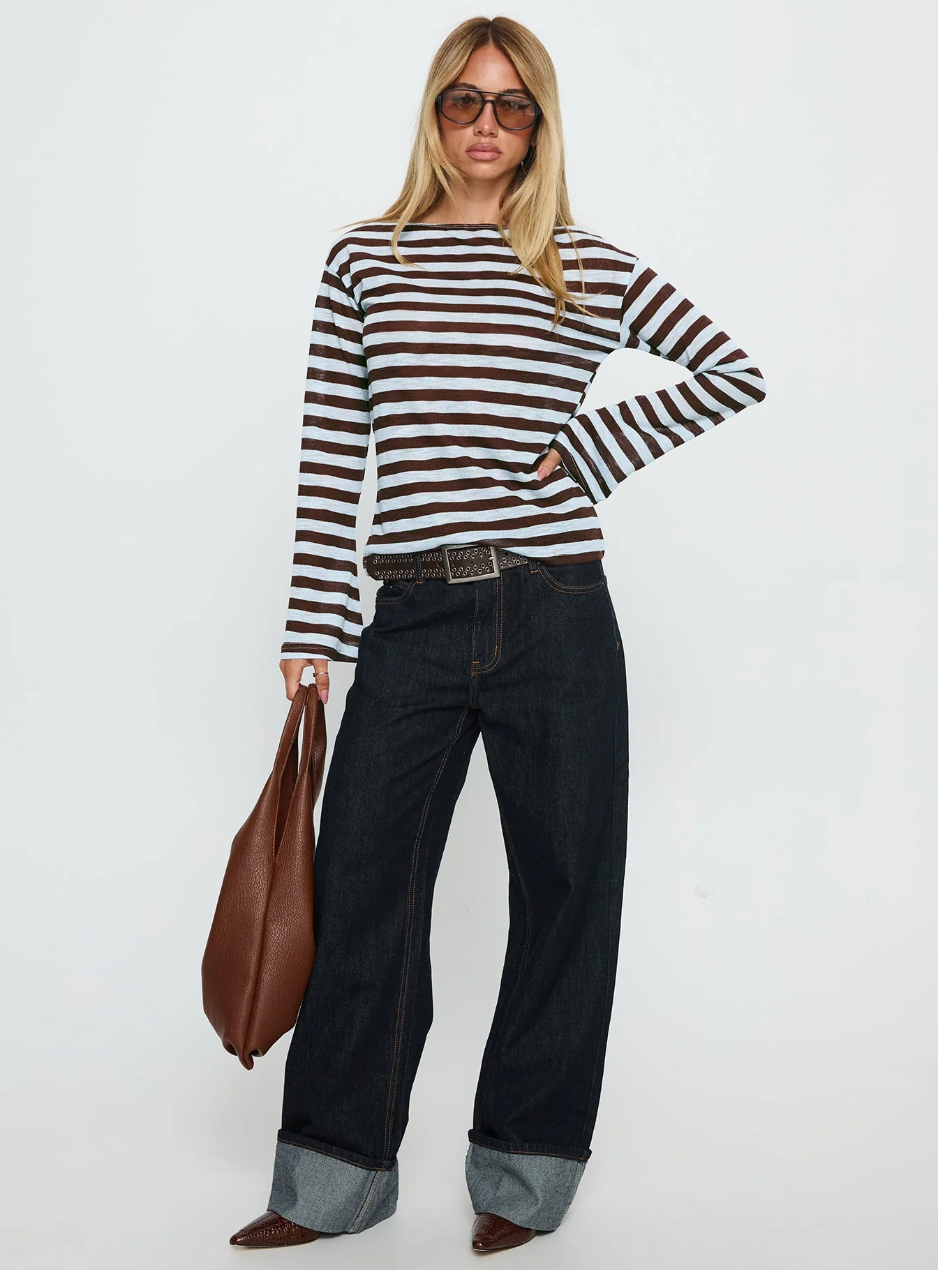 So Composed Boat Neck Long Sleeve Top Blue Stripe - Image 3