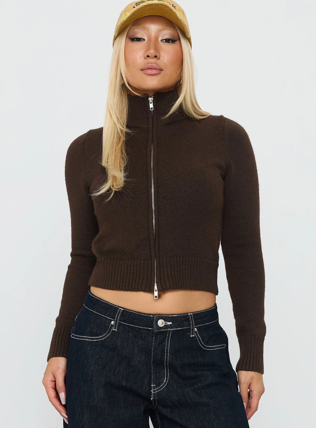 So Exclusive Zip Through Knit Jumper Brown - Image 2