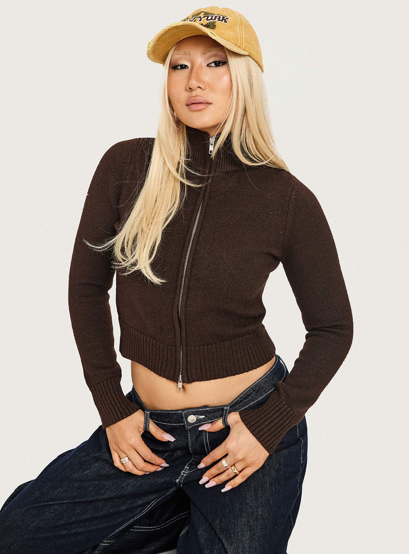 So Exclusive Zip Through Knit Jumper Brown - Image 7