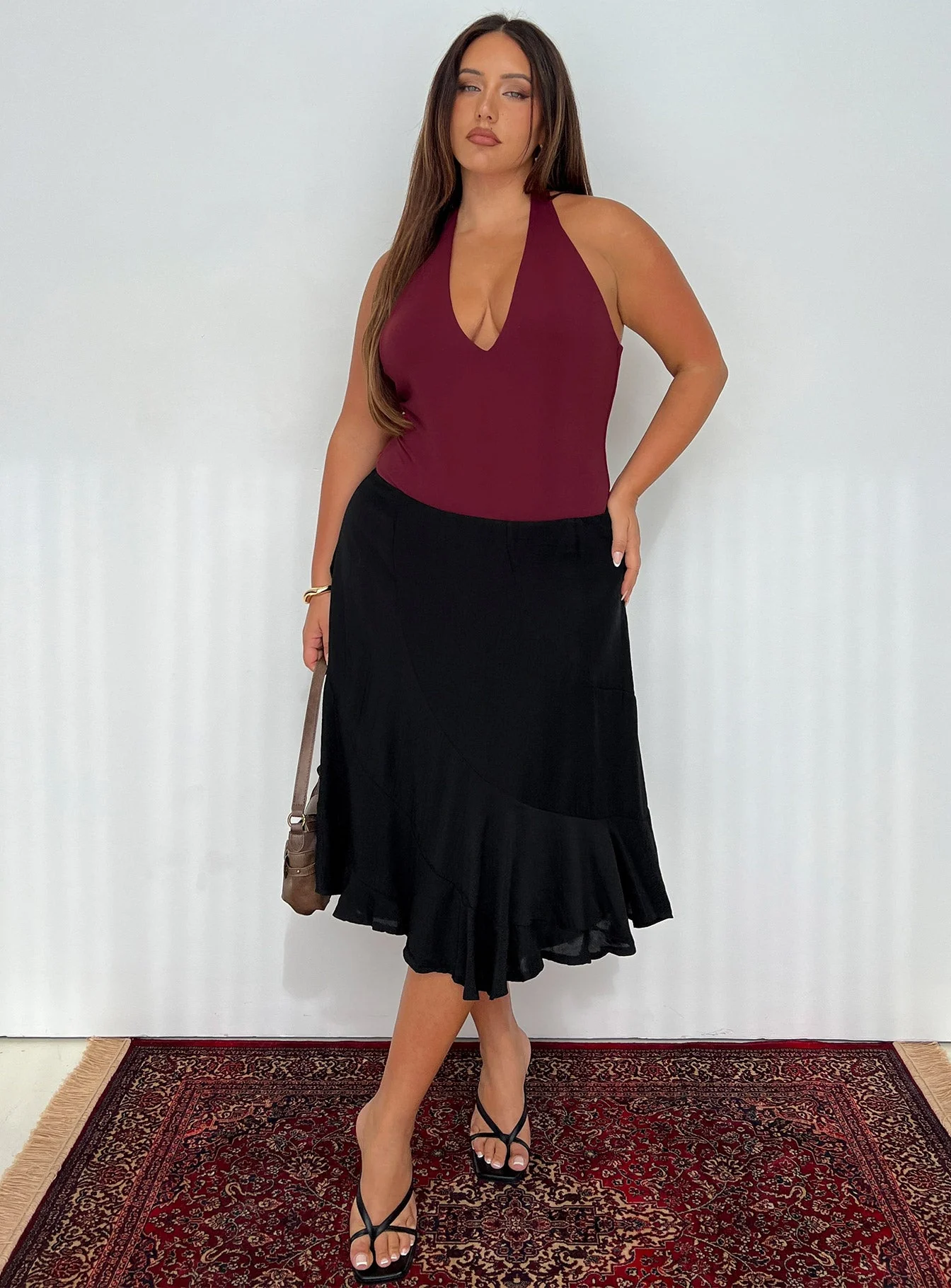 Someone New Halter Bodysuit Burgundy Curve - Image 8