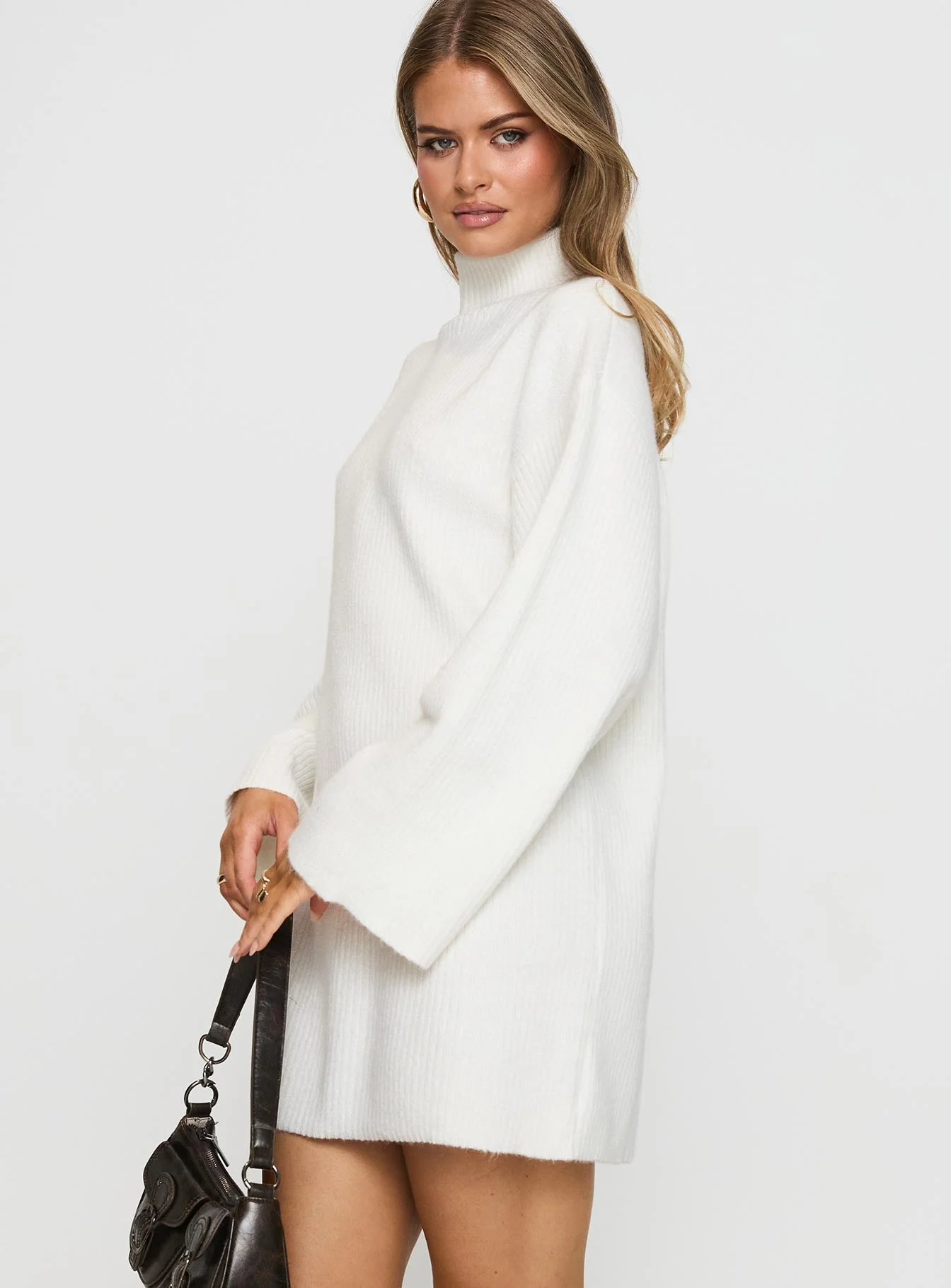 Sonelle Long Sleeve Knit Mini Dress White - Image 4