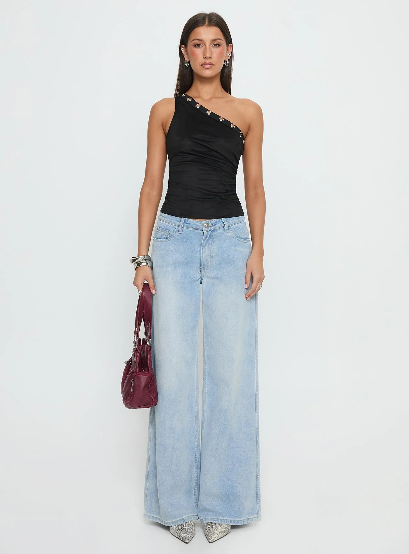 Sophy Studded One Shoulder Top Black - Image 6