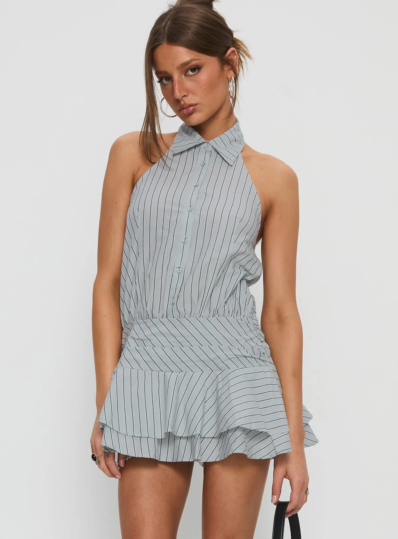 Soreia Halter Tiered Mini Dress Blue Stripe - Image 2