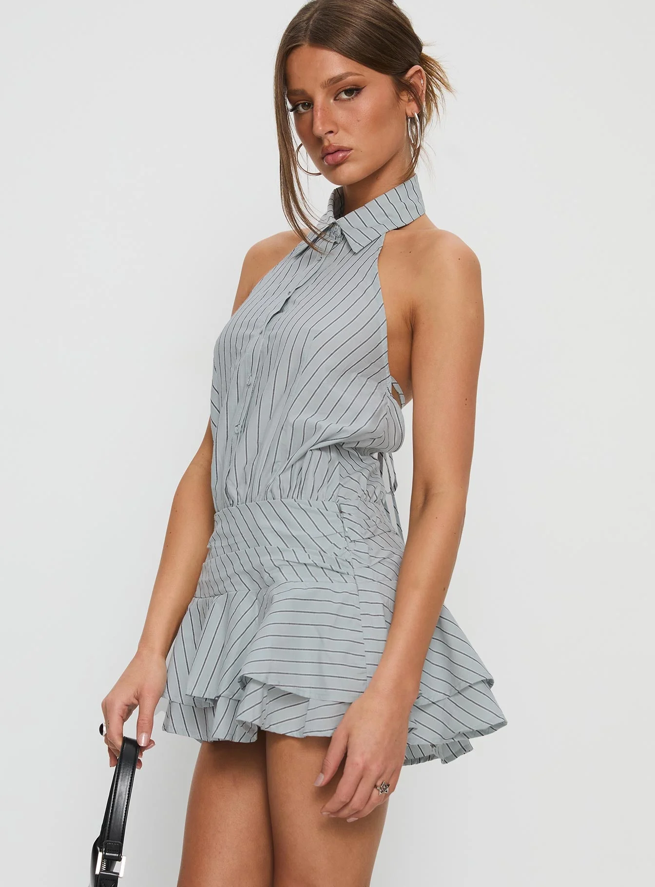Soreia Halter Tiered Mini Dress Blue Stripe - Image 4