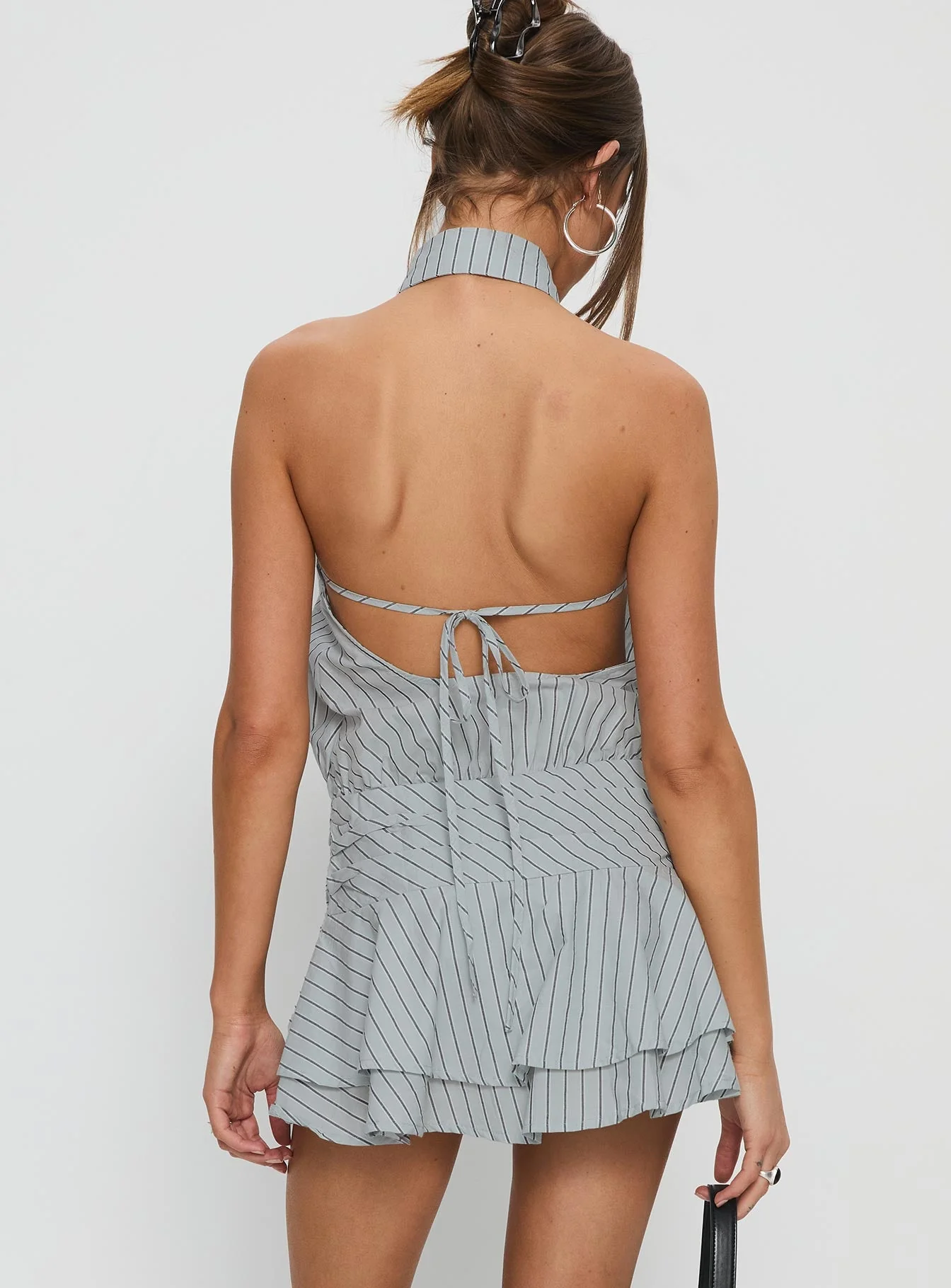 Soreia Halter Tiered Mini Dress Blue Stripe - Image 5
