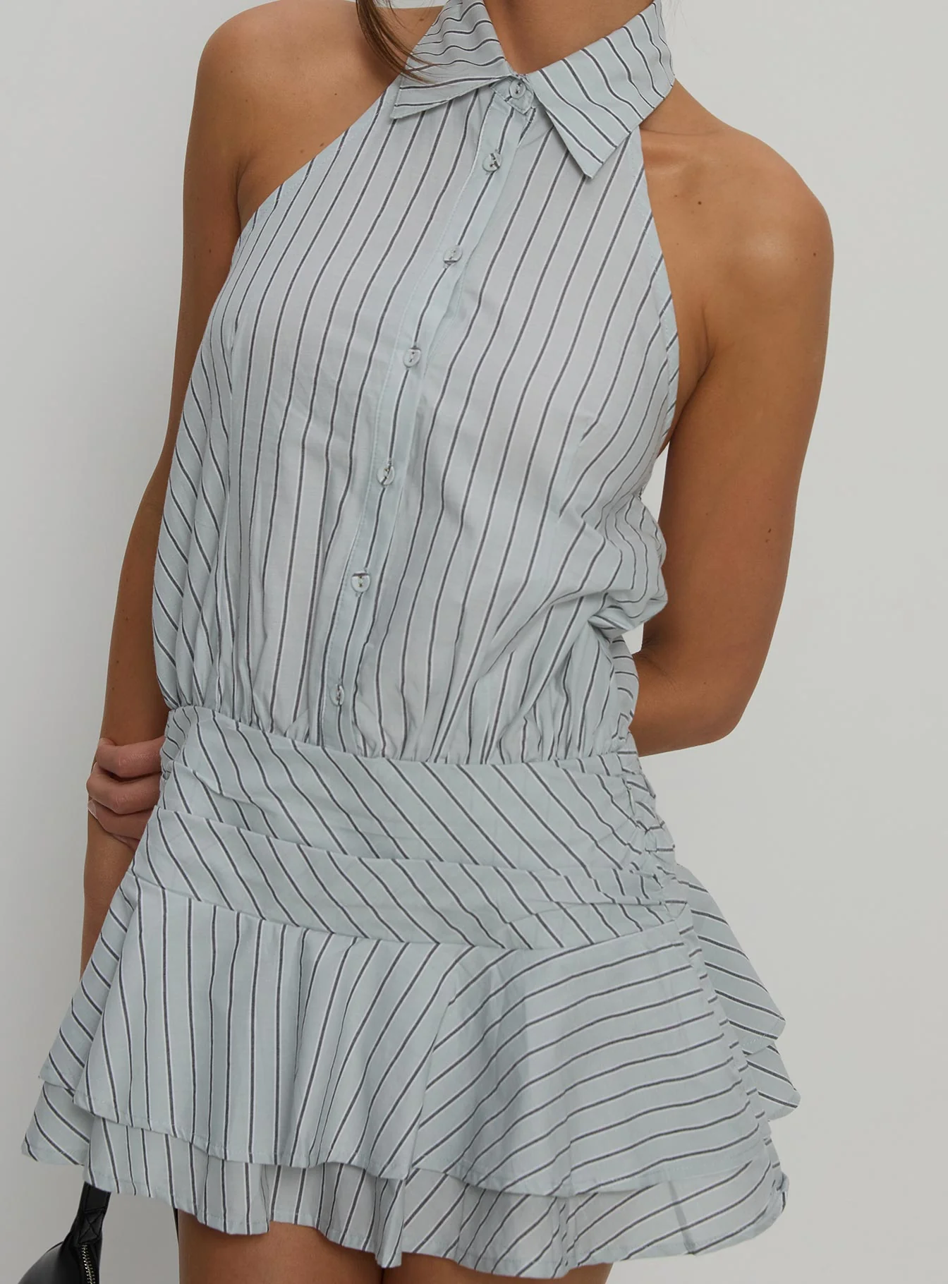 Soreia Halter Tiered Mini Dress Blue Stripe - Image 6