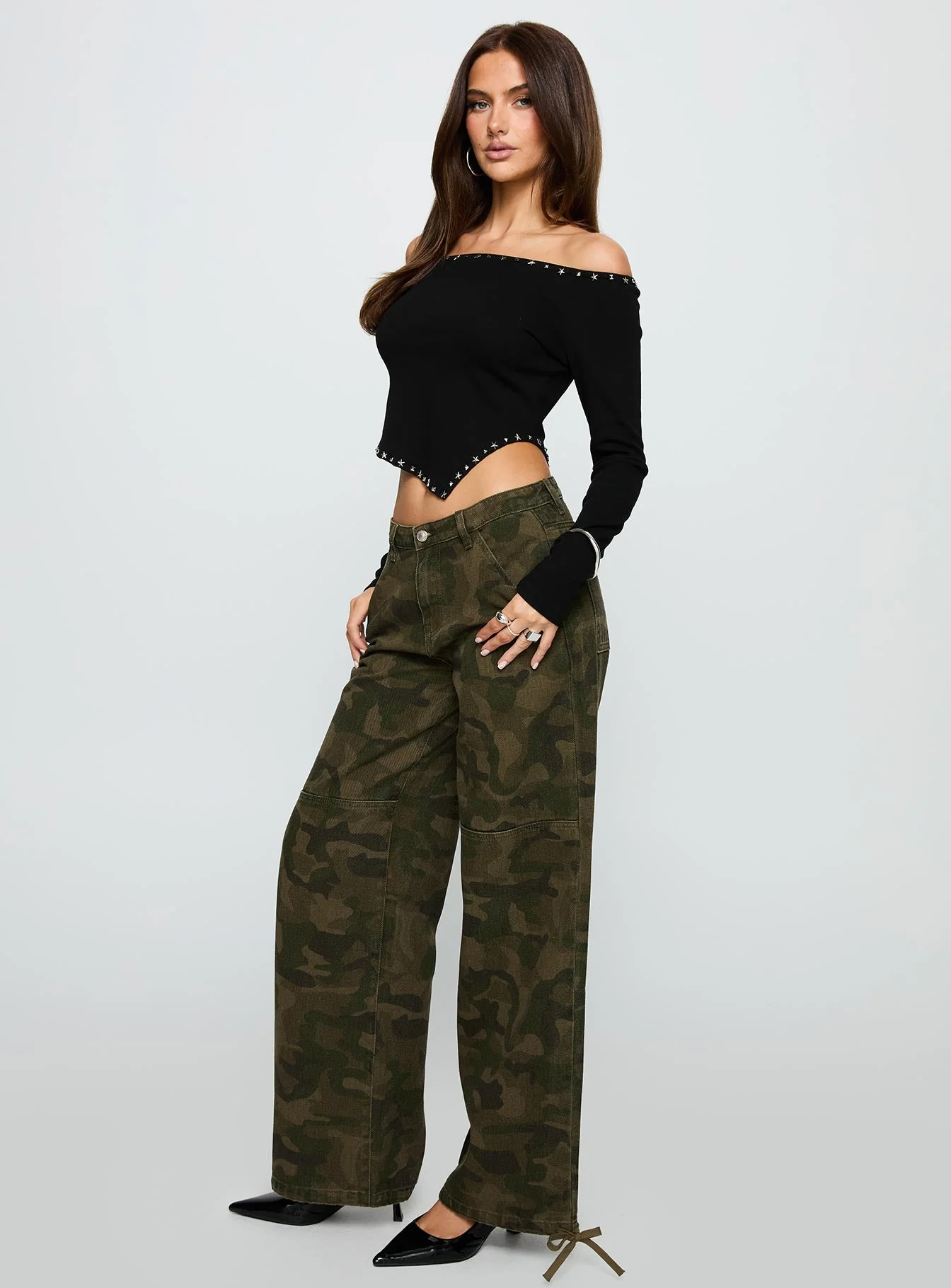 Strike Out Mid Rise Wide Leg Jeans Camouflage - Image 4