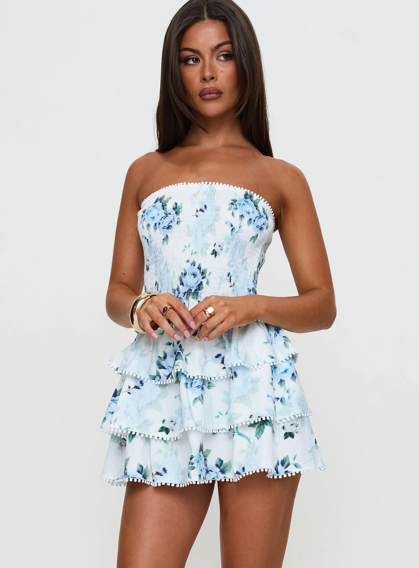Sunkiss Frill Mini Dress White / Blue - Image 2