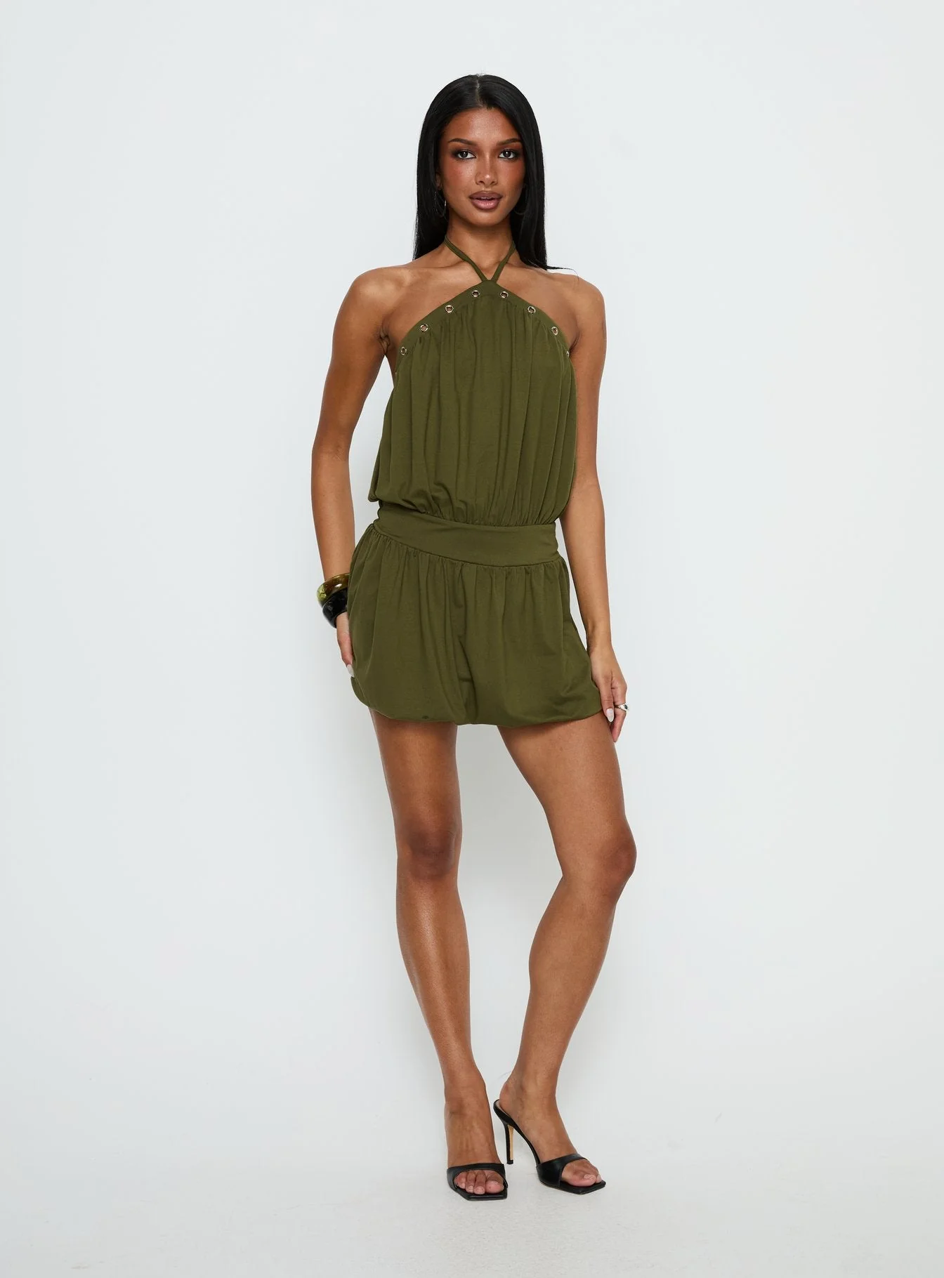 Sunnee Eyelet Detail Playsuit Green - Image 3