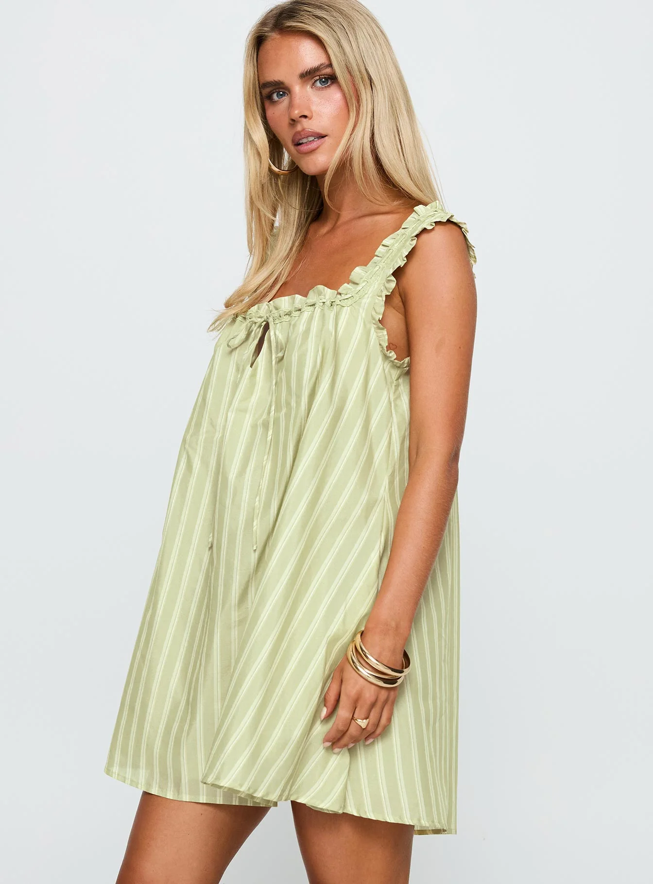 Swing Mini Dress Green Stripe - Image 4