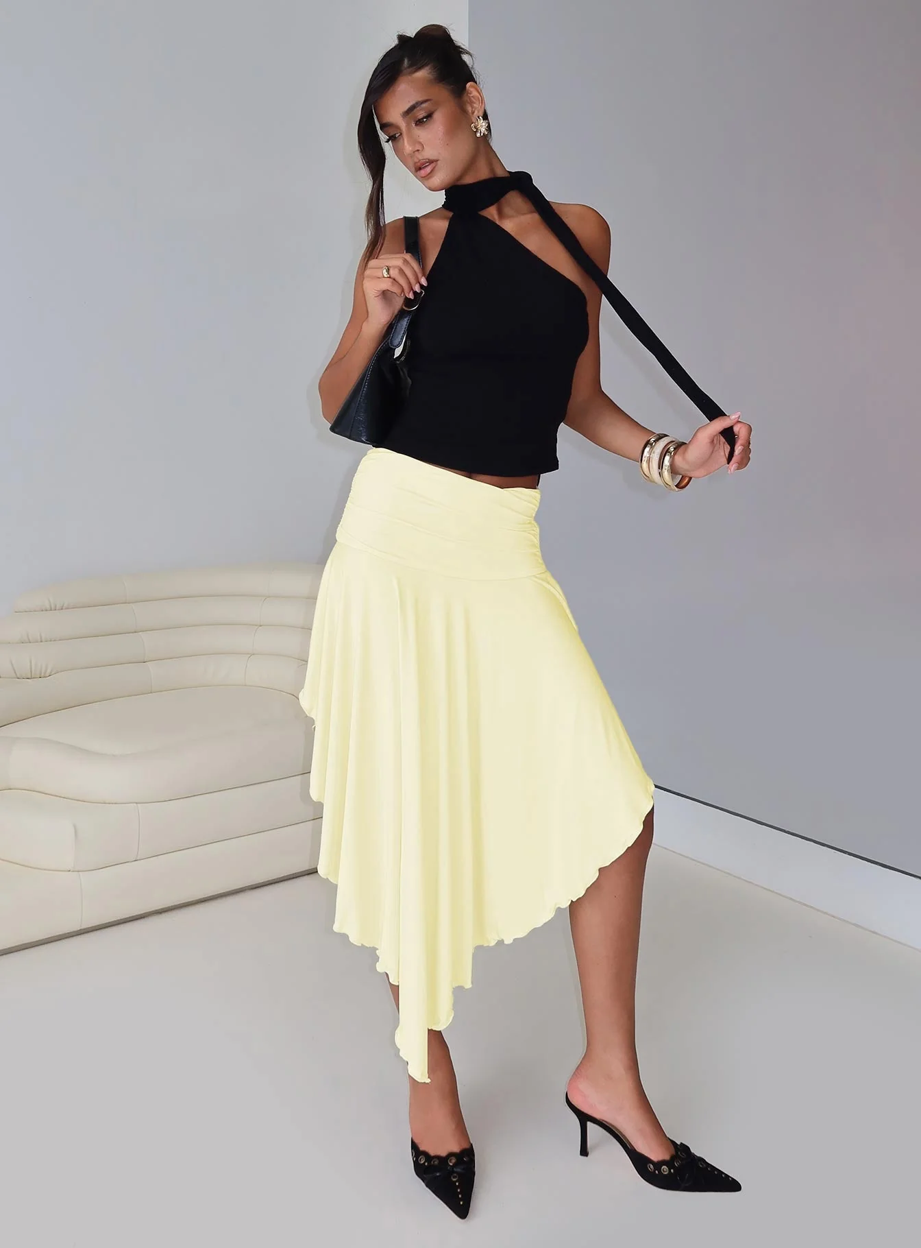 Symphonia Asymmetrical Midi Skirt Butter Yellow - Image 10