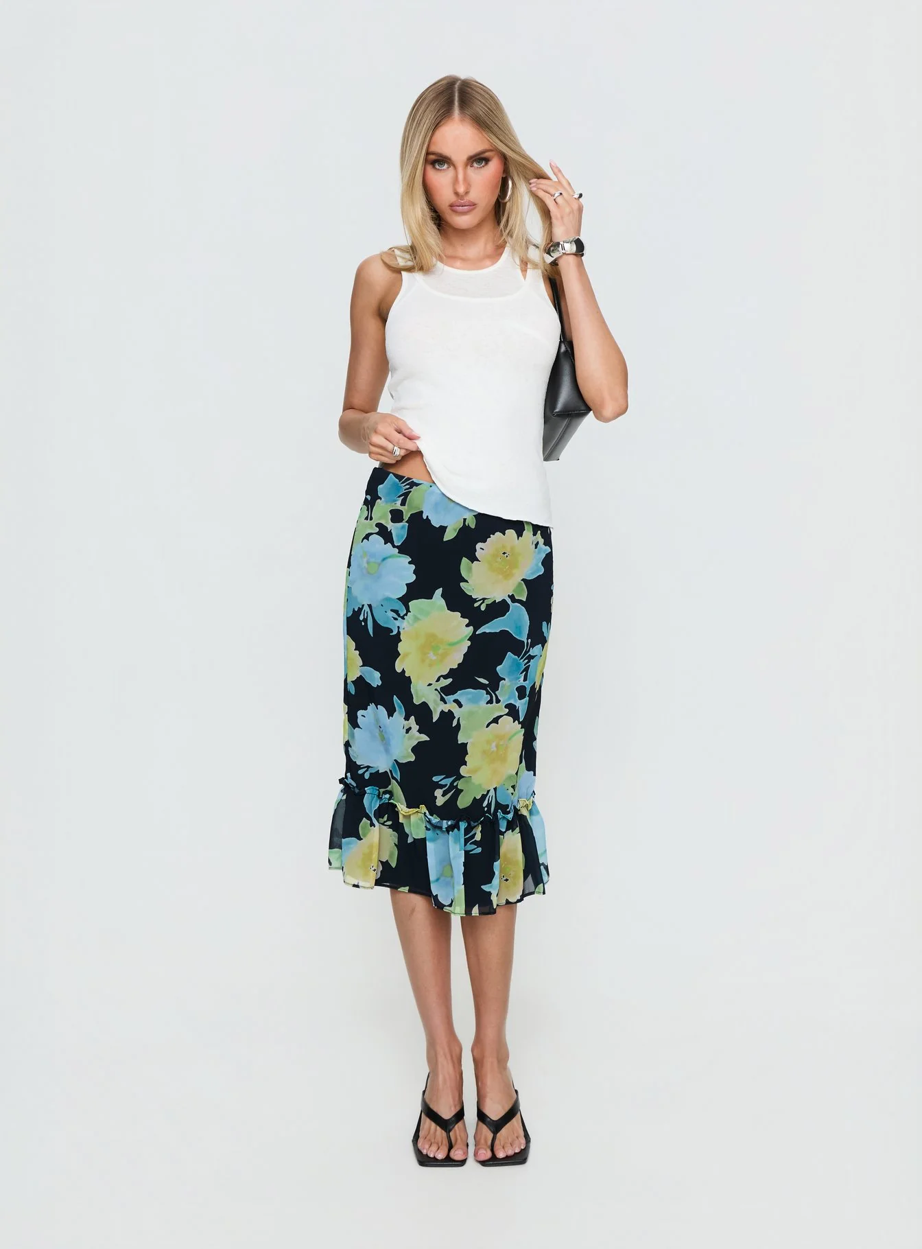 Tarla Midi Skirt Crystal Black Flower - Image 2