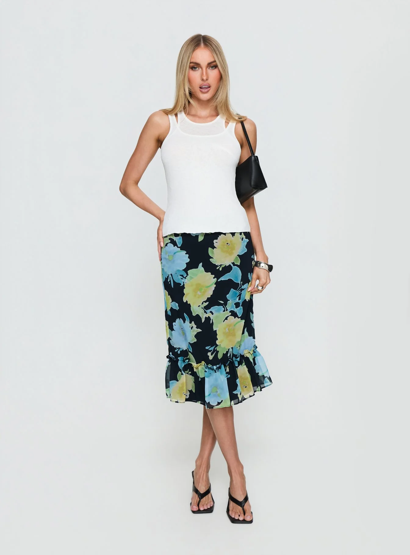 Tarla Midi Skirt Crystal Black Flower - Image 3