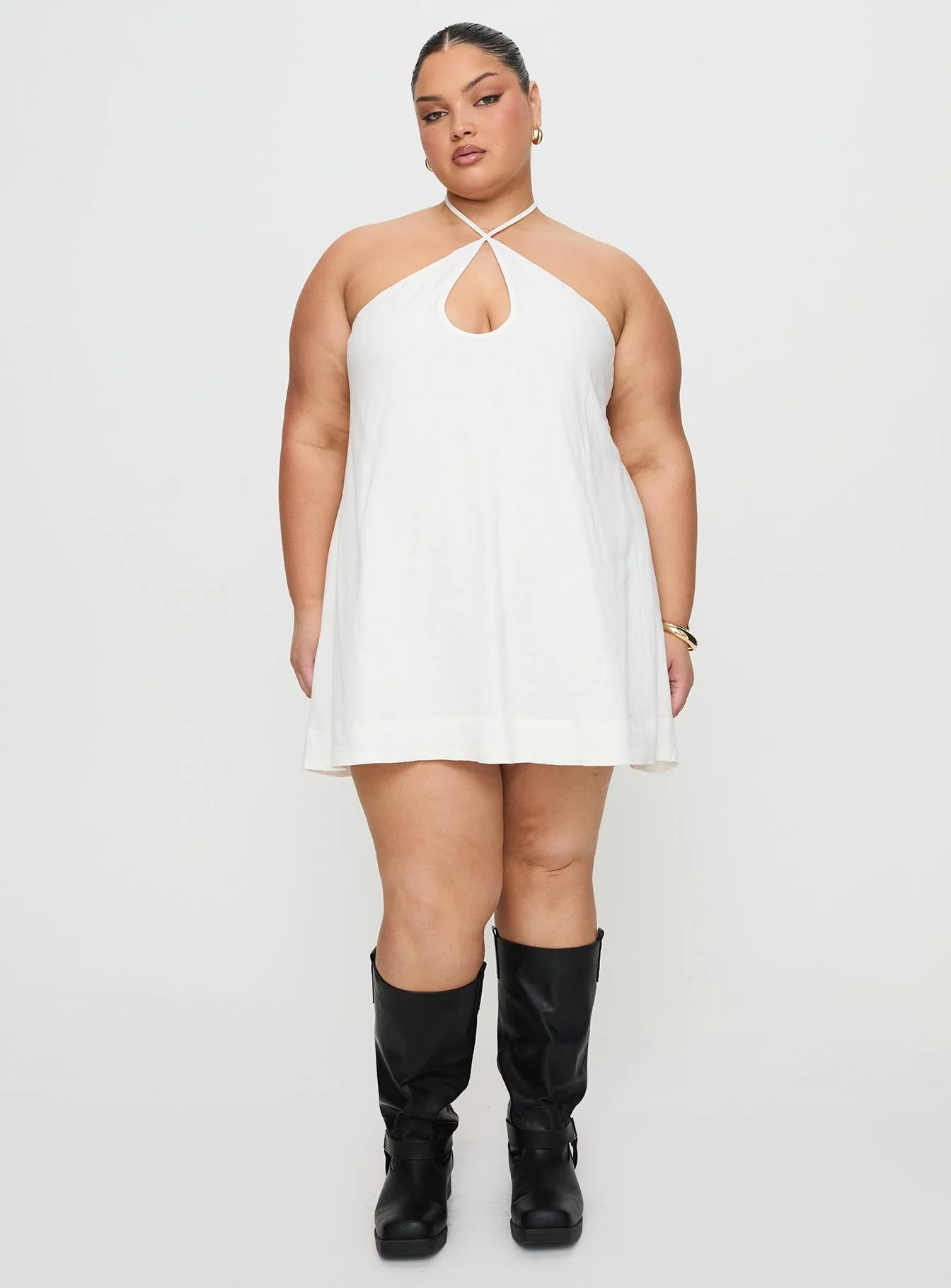 Thomasina Linen Halter Dress White Curve - Image 3