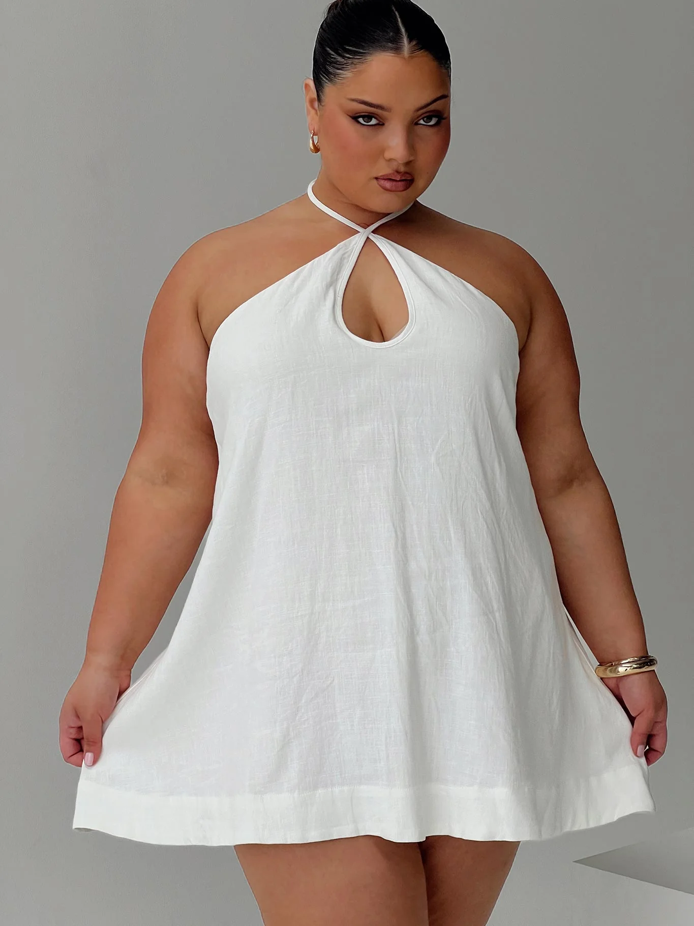Thomasina Linen Halter Dress White Curve - Image 8