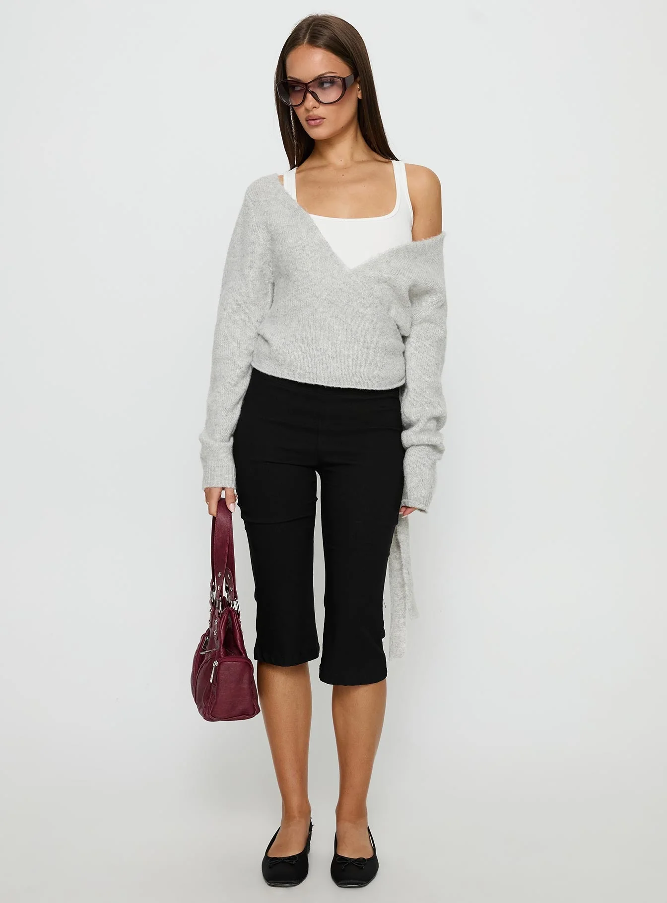 Tonee Wrap Knit Cardigan Grey - Image 3