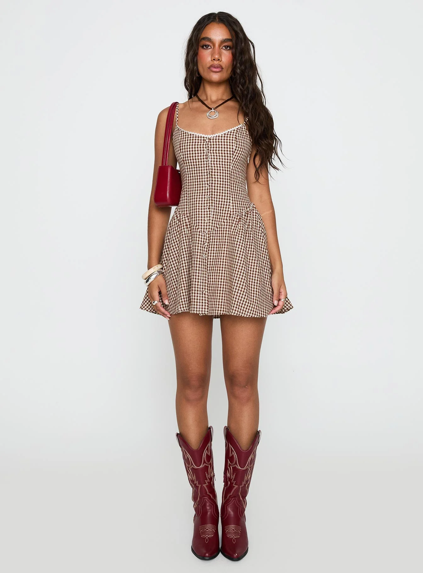 Toulouse Mini Dress Brown Gingham - Image 7