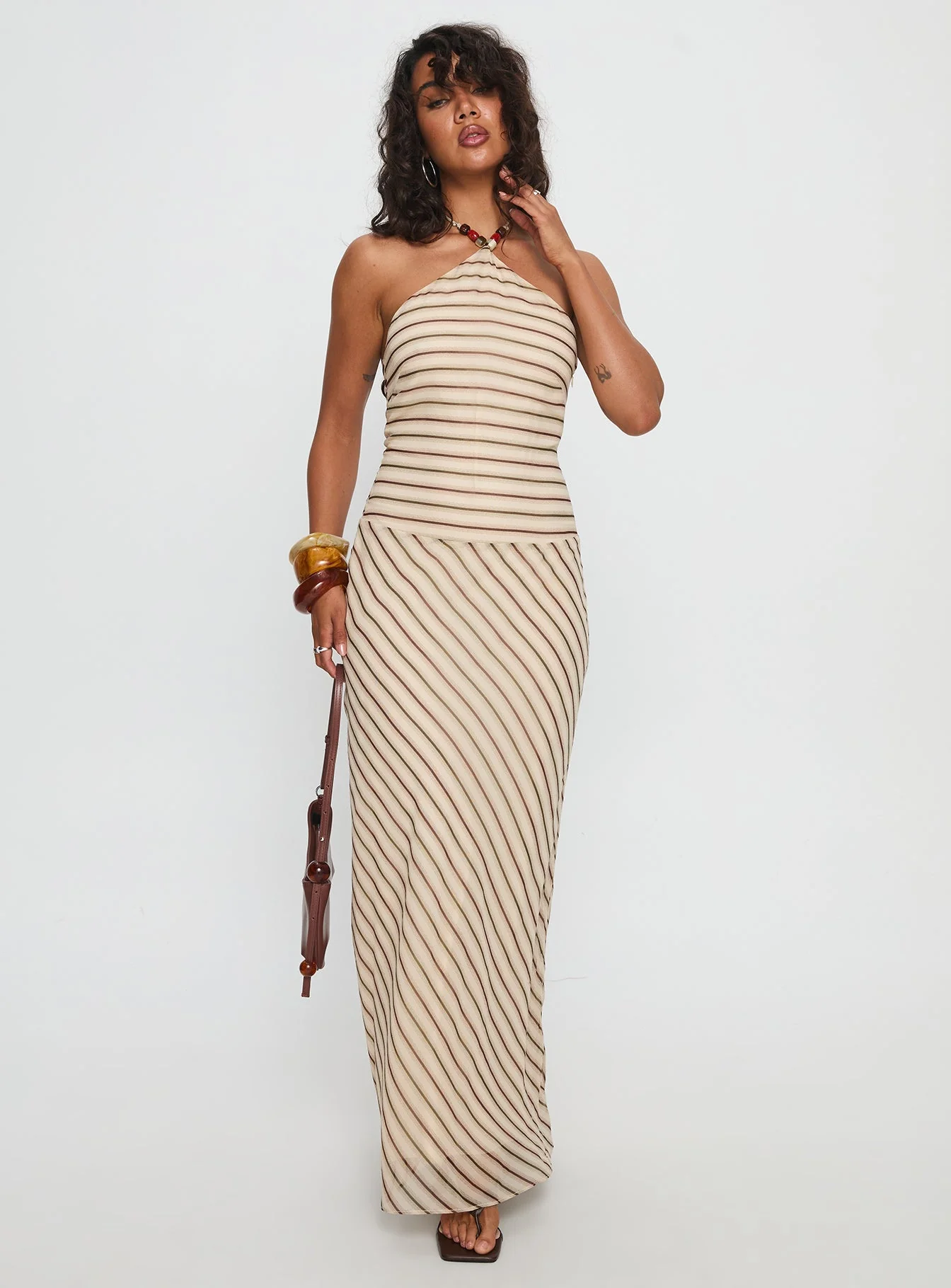 Tropeza Beaded Halter Maxi Dress Multi Stripe - Image 3