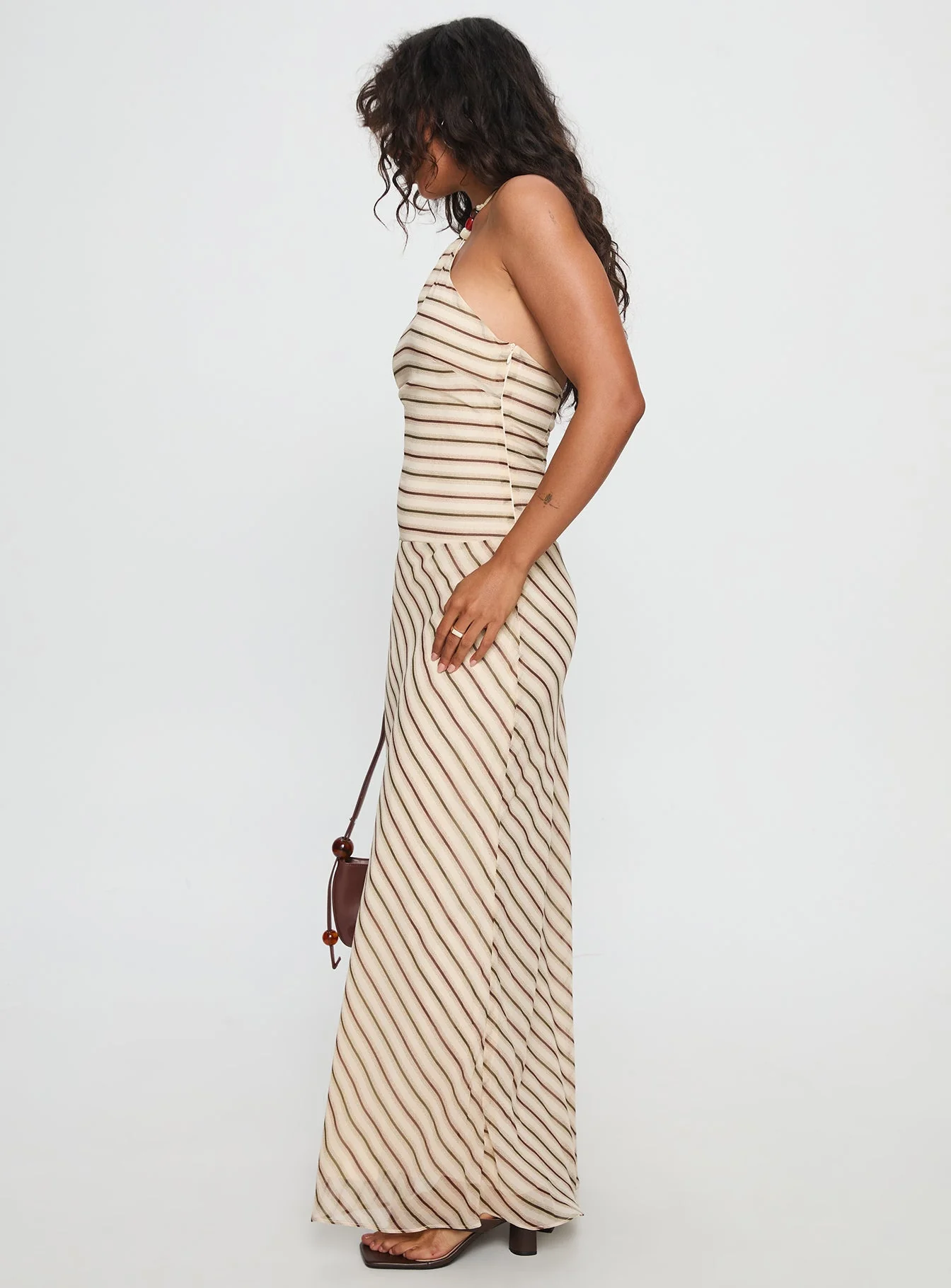 Tropeza Beaded Halter Maxi Dress Multi Stripe - Image 4