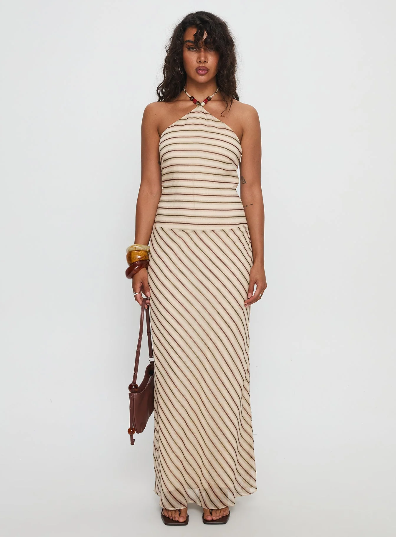 Tropeza Beaded Halter Maxi Dress Multi Stripe - Image 7