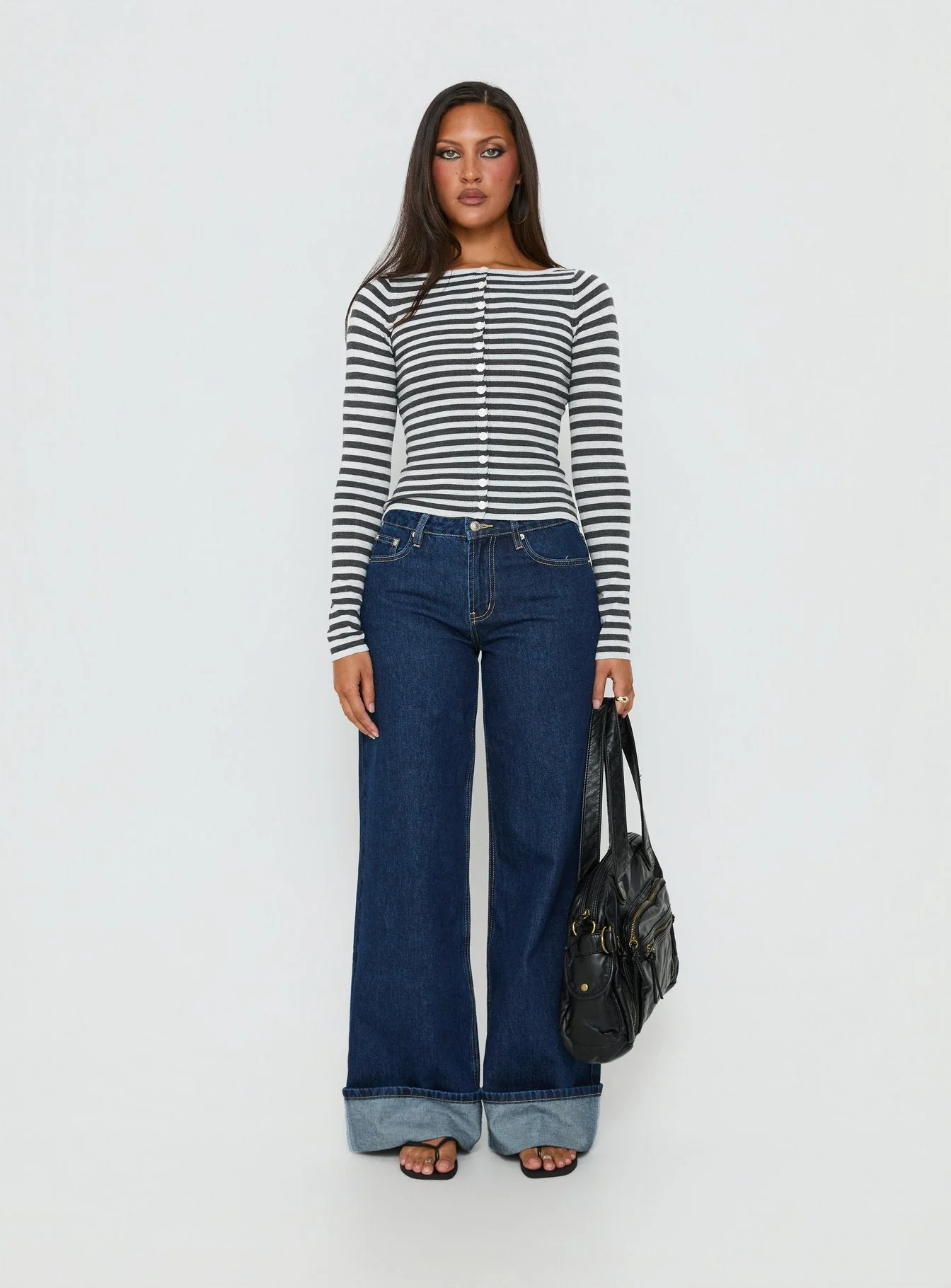 Vesira Button Detail Long Sleeve Knit Cardigan Stripe - Image 7