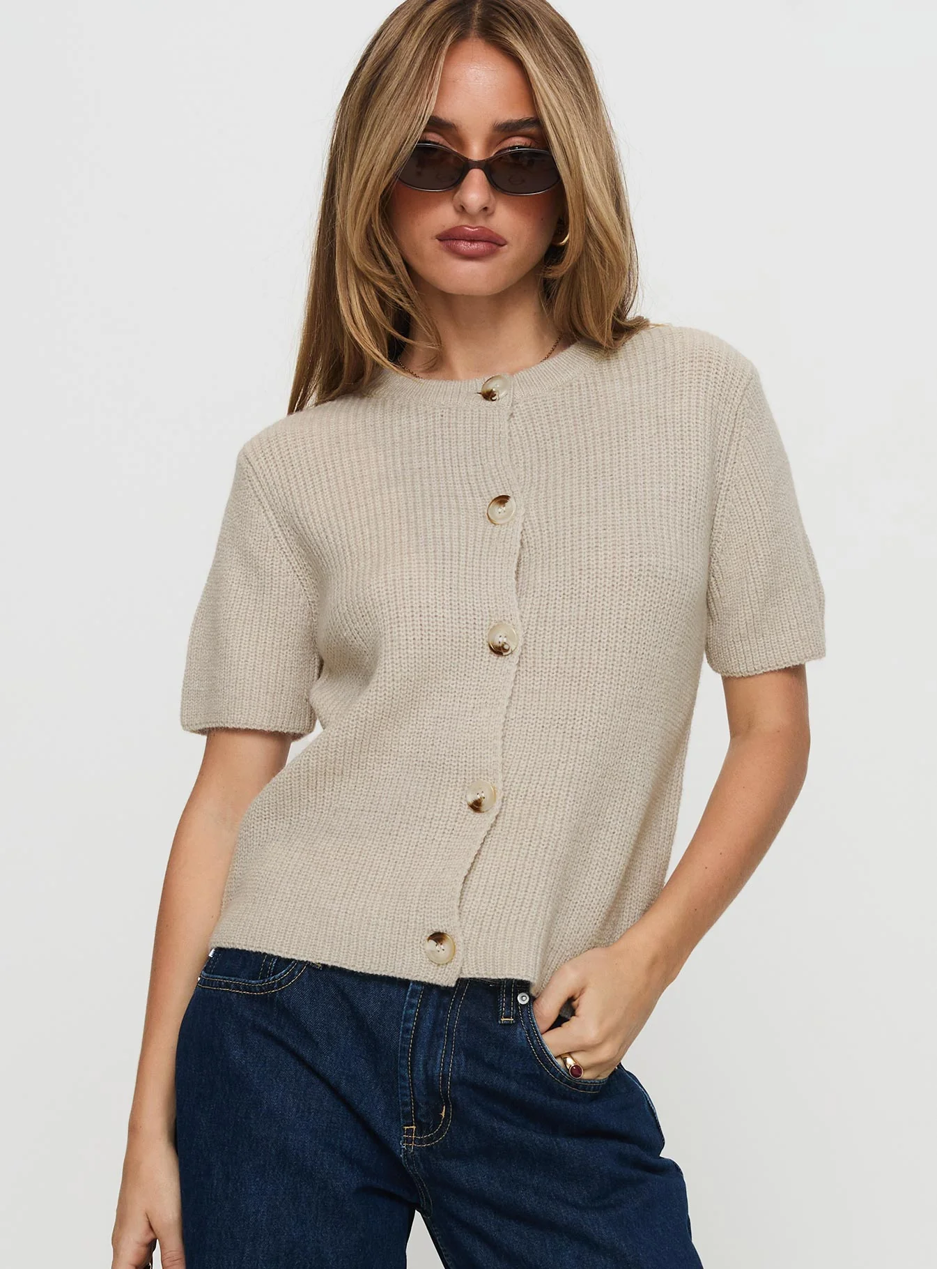 Wait A Lifetime Short Sleeve Cardigan Beige - Image 2