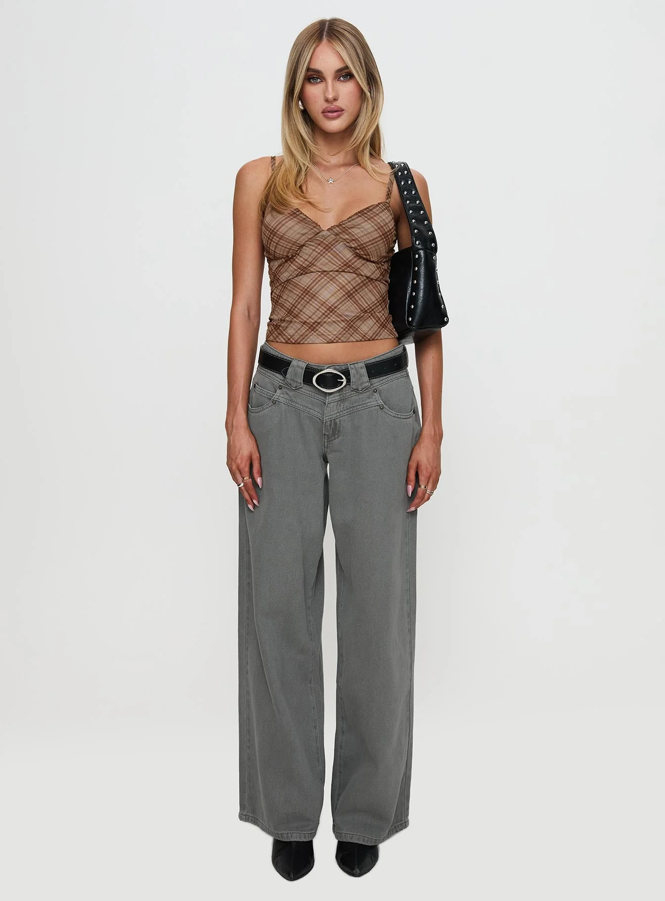 West Side Mid Rise Wide Leg Jeans Grey Wash - Image 11