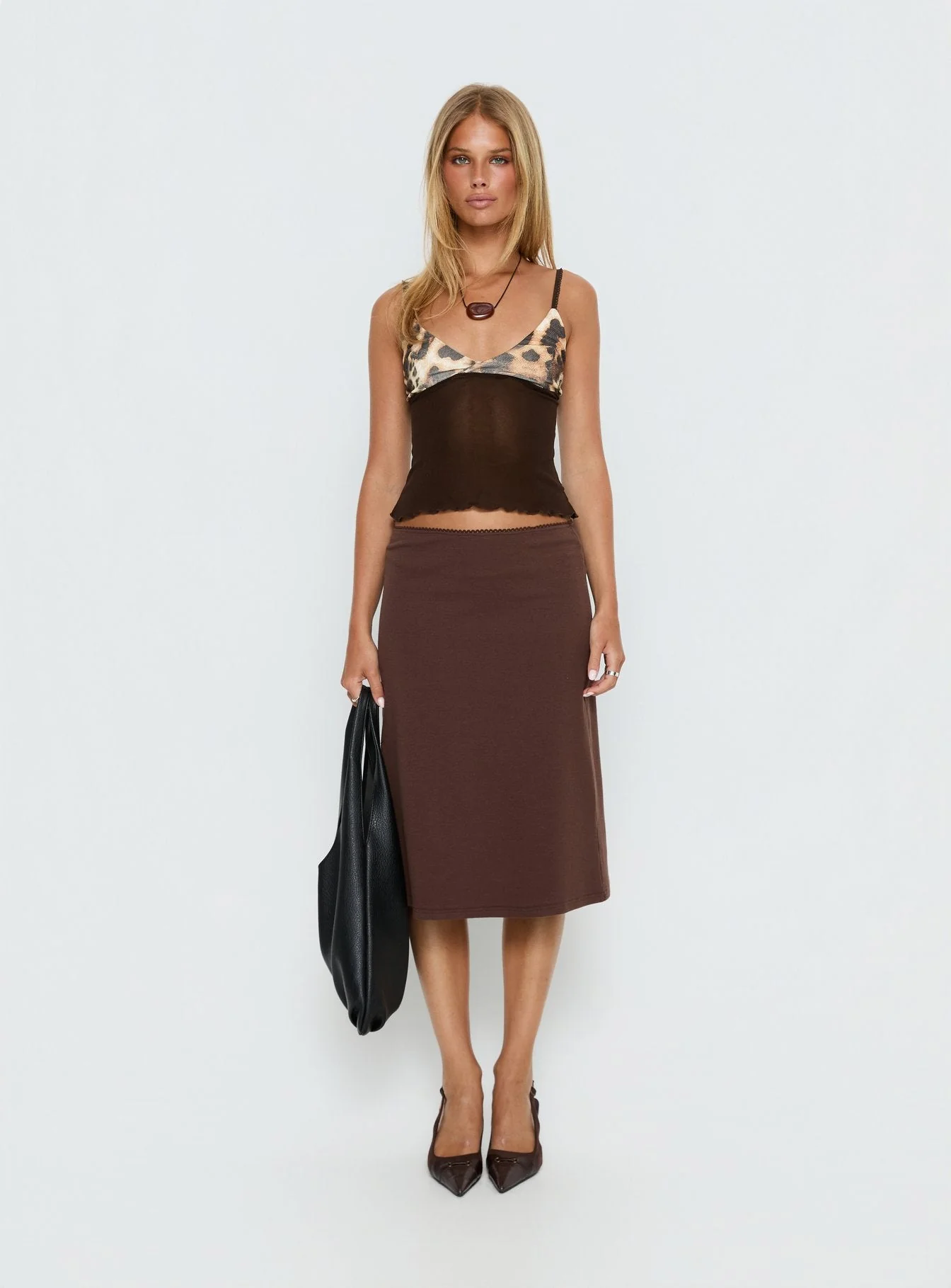 Willet Contrast Bust Cami Top Chocolate / Leopard - Image 7