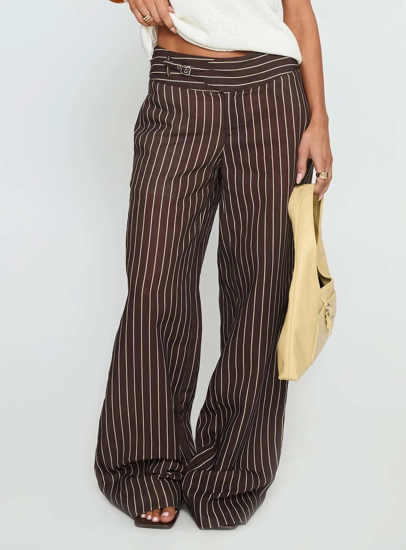 Winslie Thick Waistband Buckle Pants Chocolate Stripe - Image 2