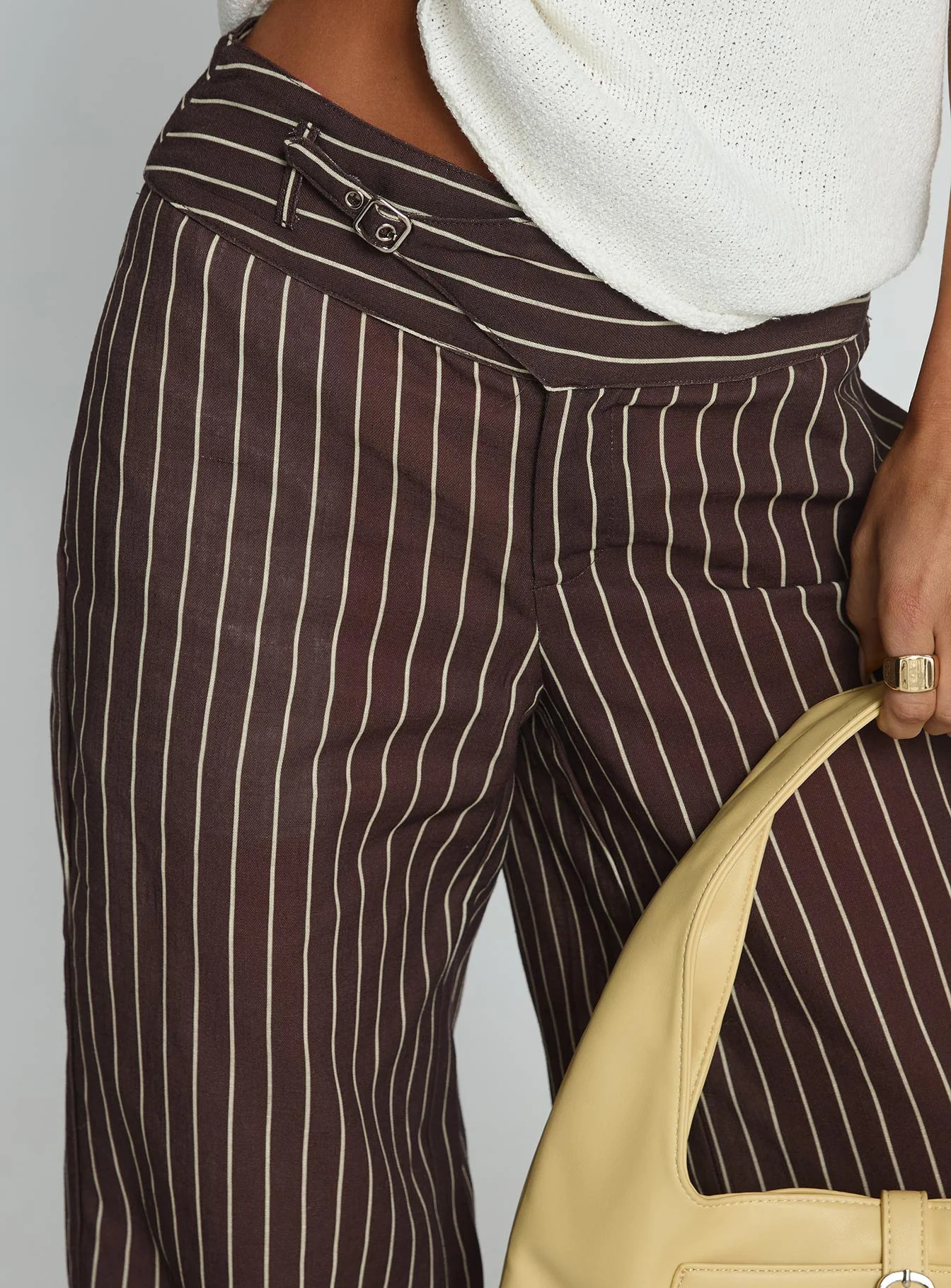 Winslie Thick Waistband Buckle Pants Chocolate Stripe - Image 6