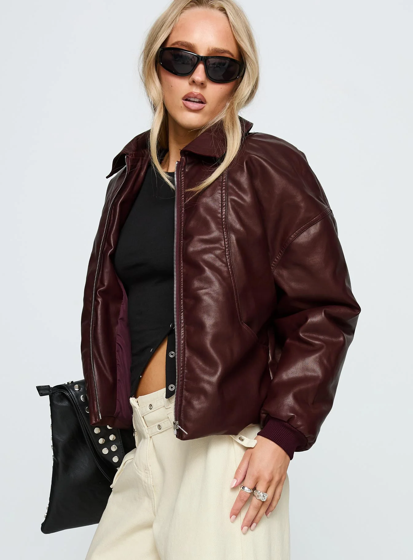 Worldwide Faux Leather Jacket Burgundy - Image 4