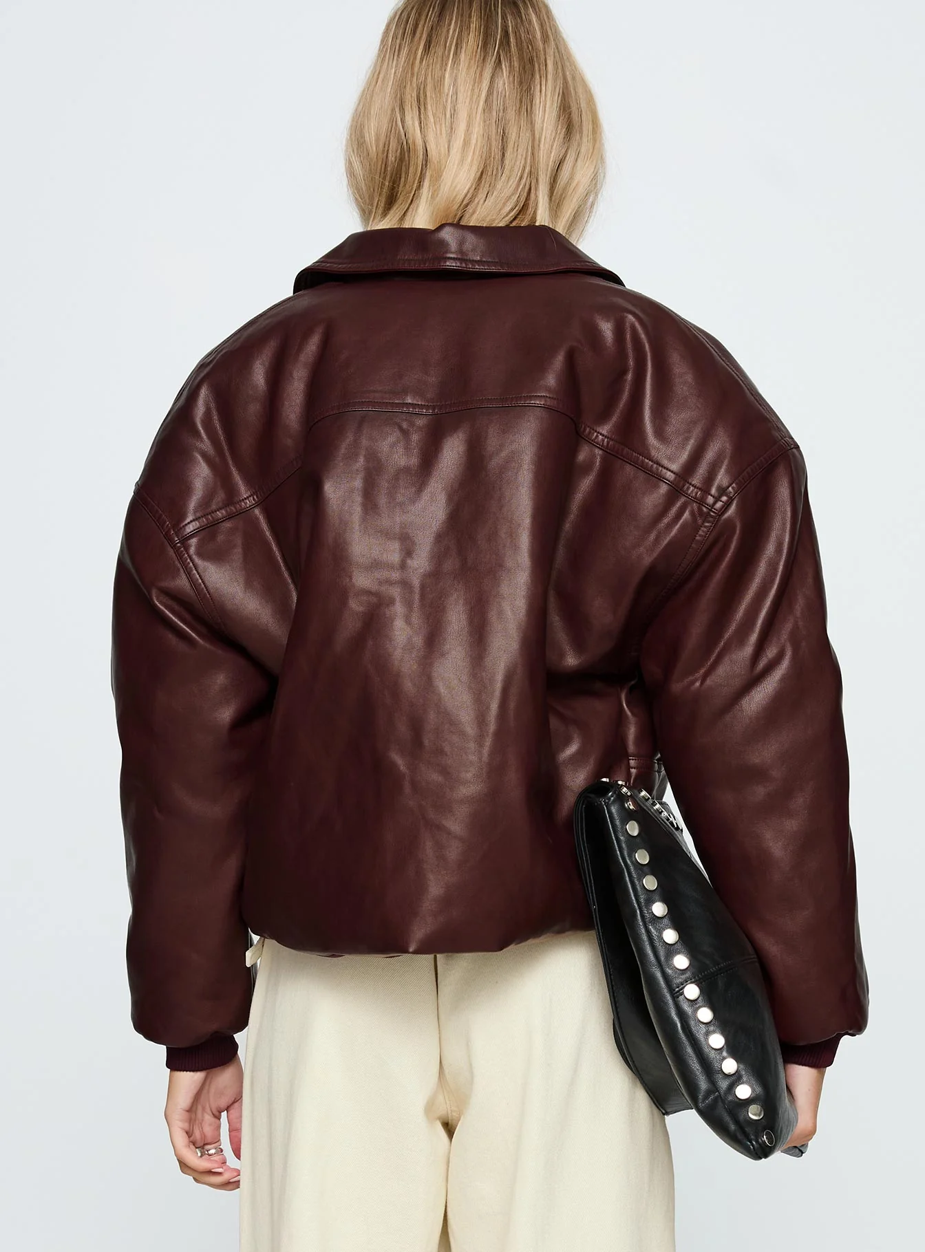 Worldwide Faux Leather Jacket Burgundy - Image 5