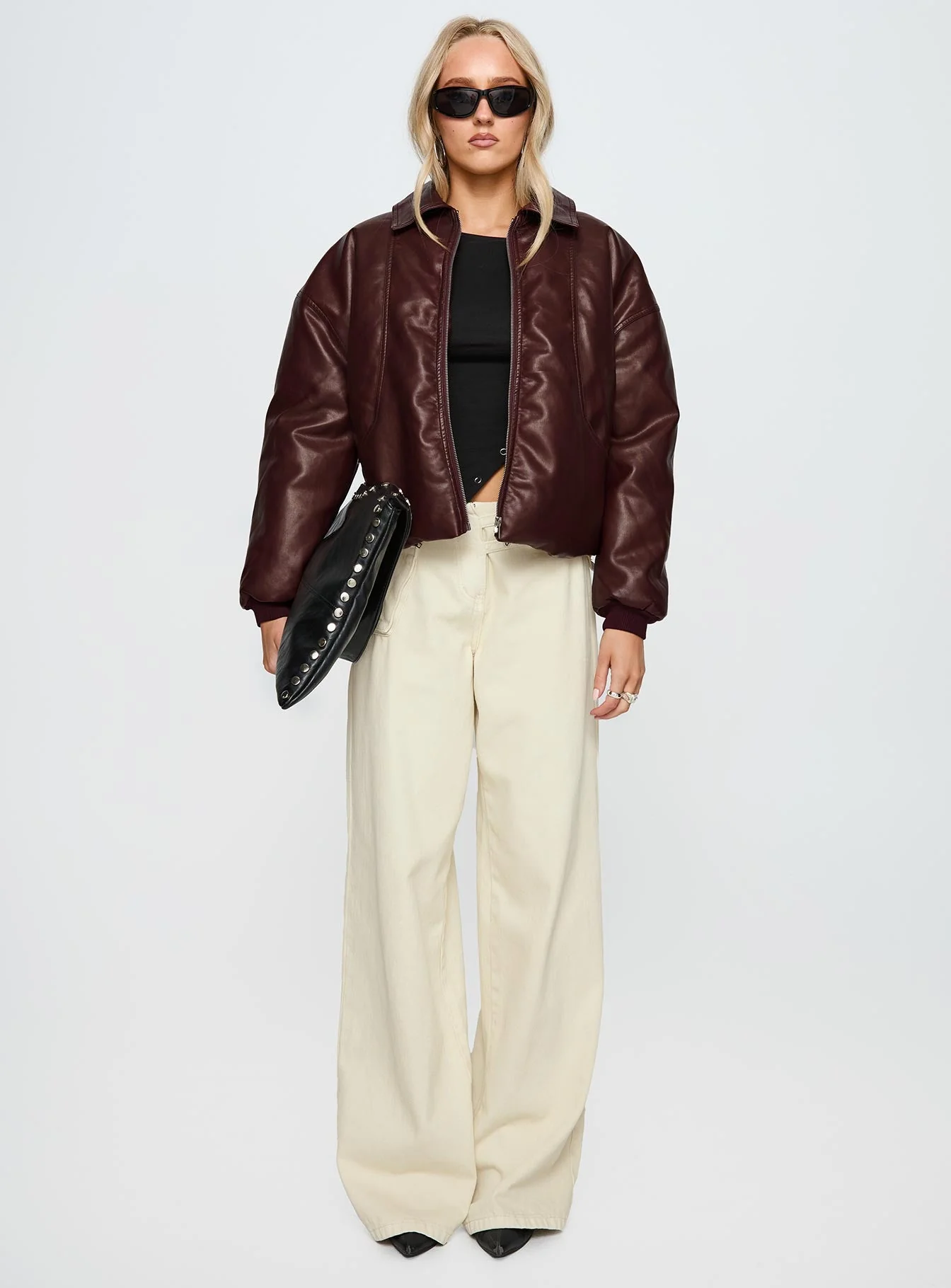 Worldwide Faux Leather Jacket Burgundy - Image 7