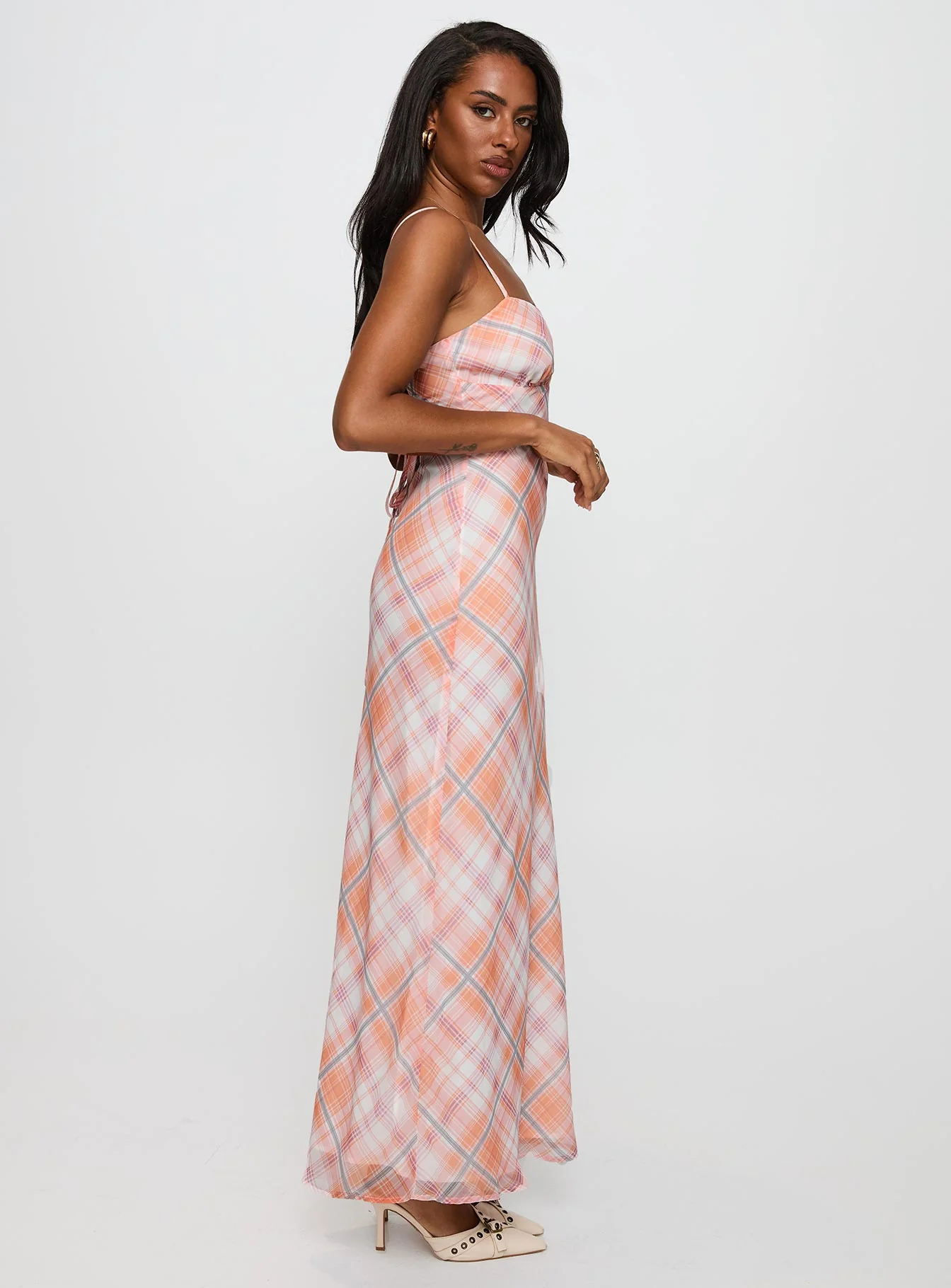 Yazmina Maxi Dress Orange Check - Image 3