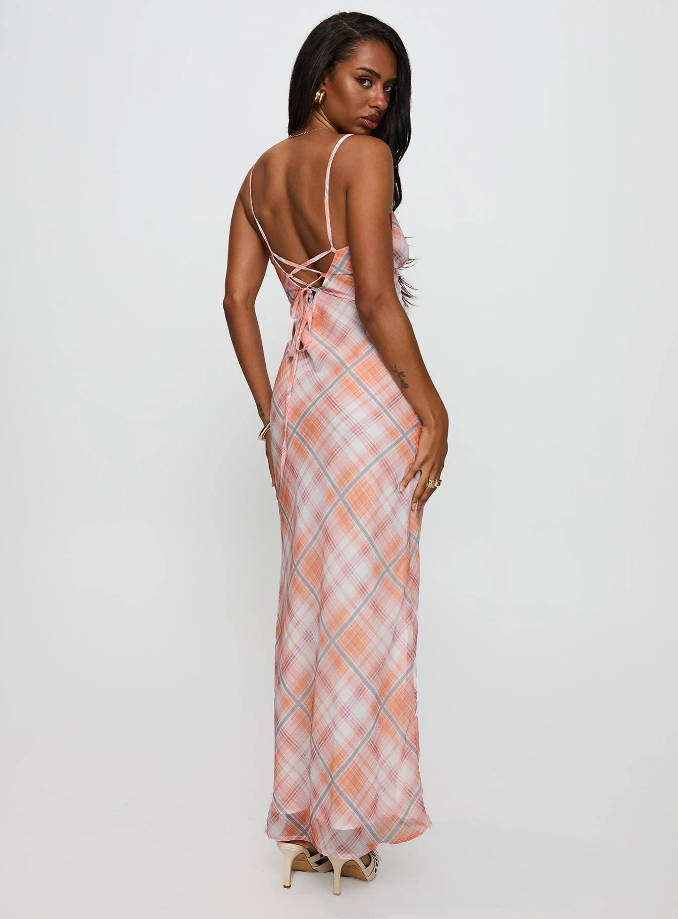 Yazmina Maxi Dress Orange Check - Image 4