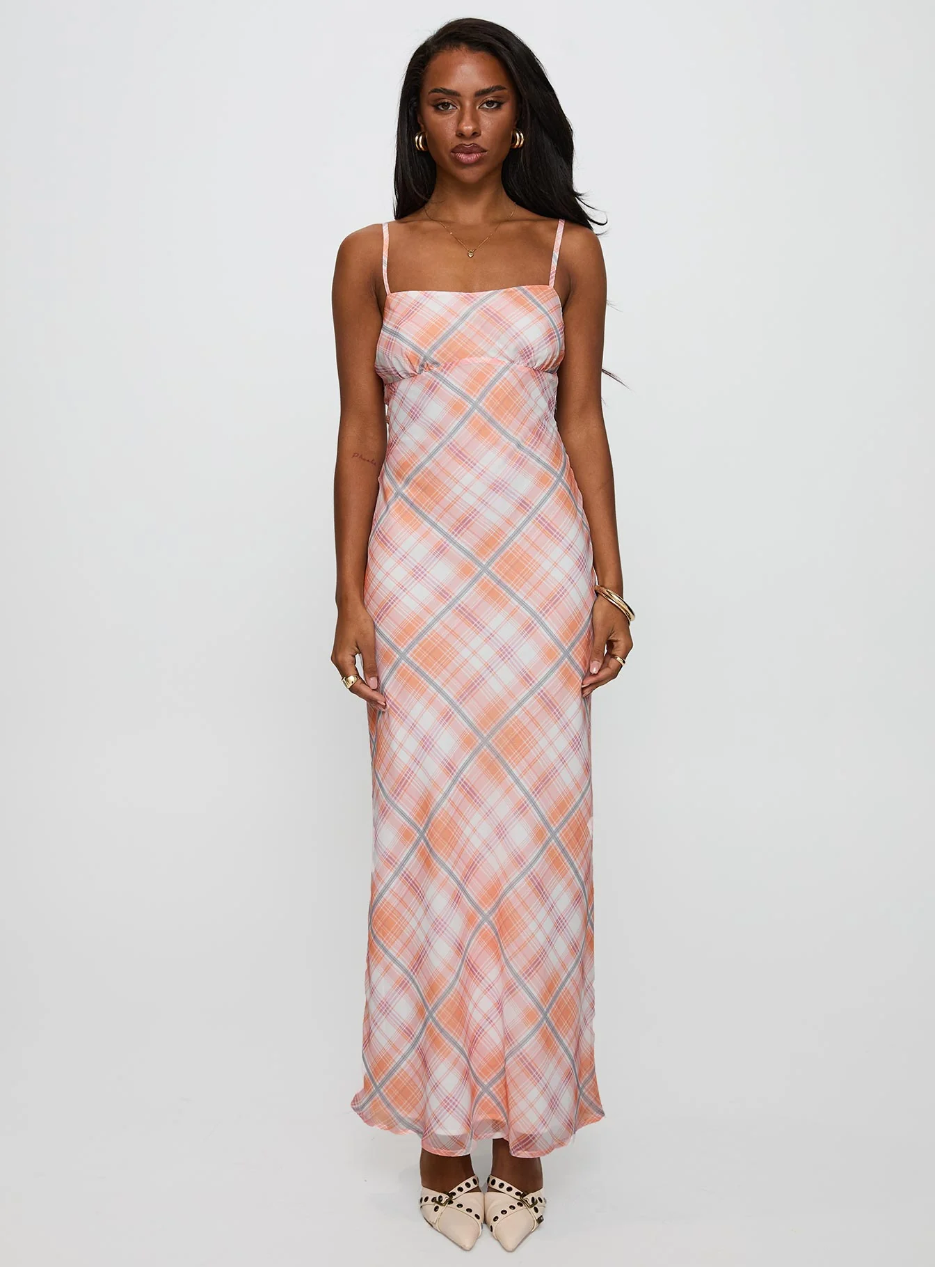 Yazmina Maxi Dress Orange Check - Image 6