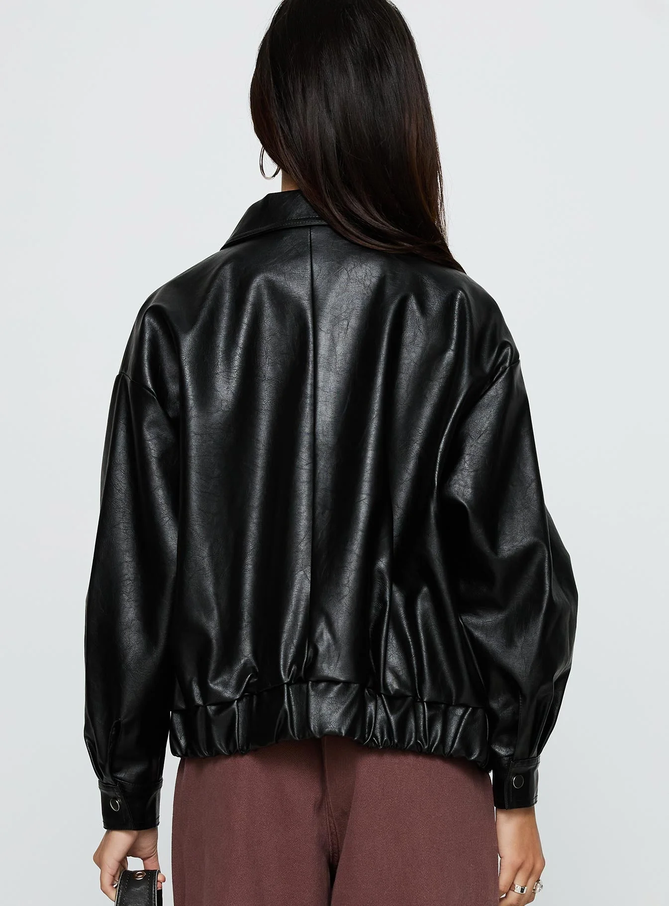 Your Moment Faux Leather Bomber Jacket Black - Image 4
