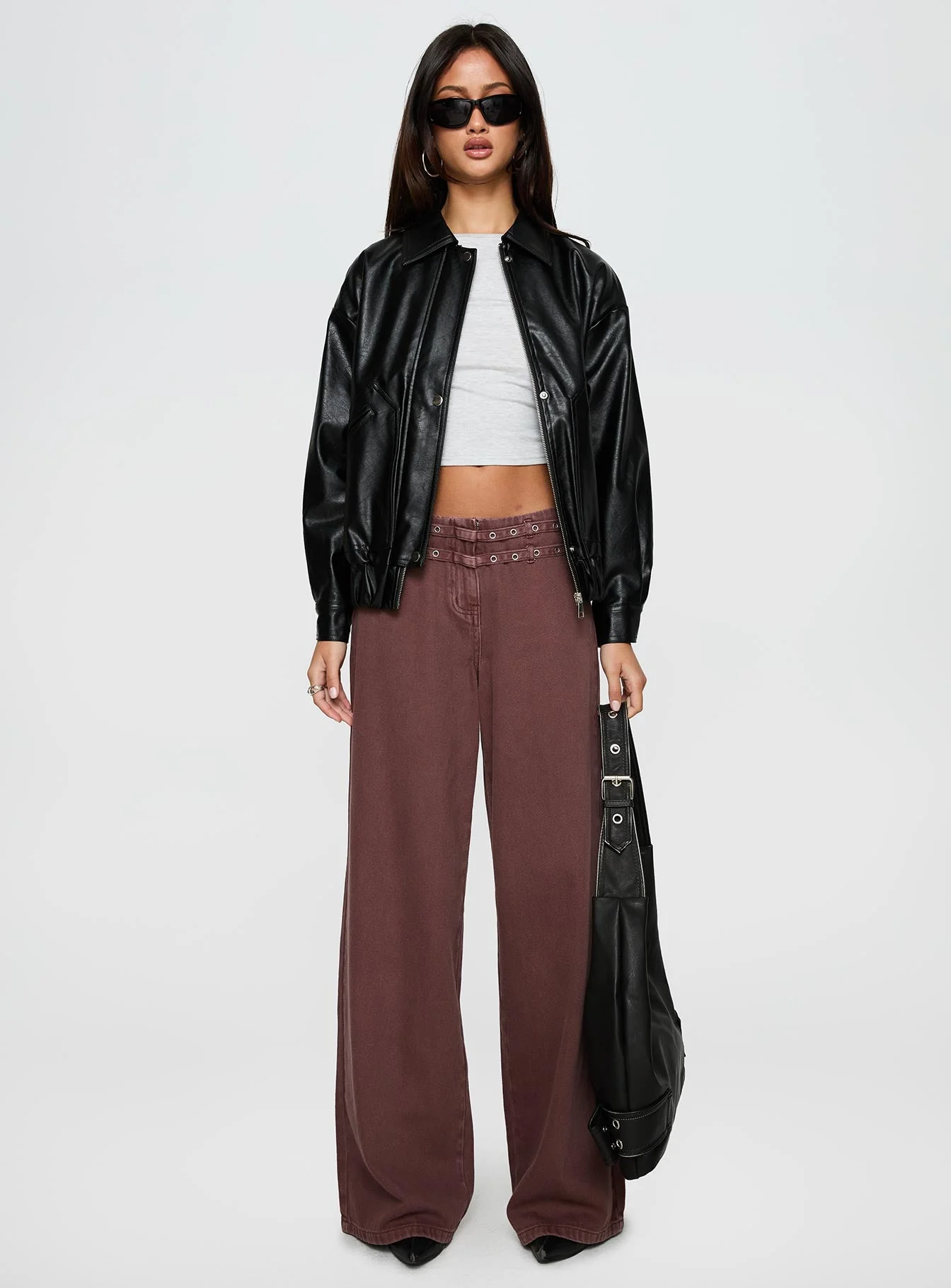 Your Moment Faux Leather Bomber Jacket Black - Image 6