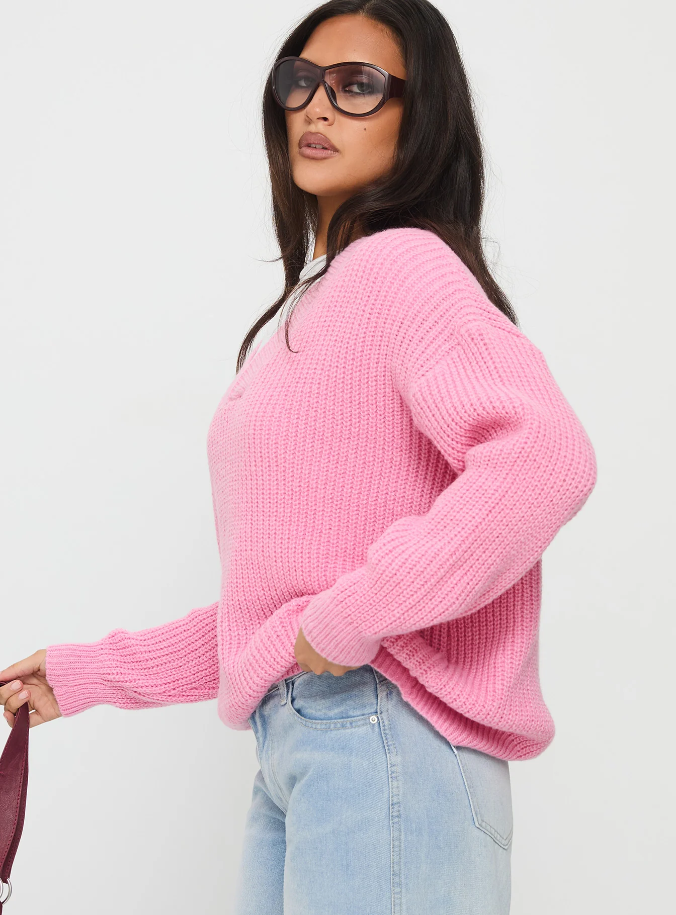 Zoea V Neck Knit Sweater Pink - Image 4